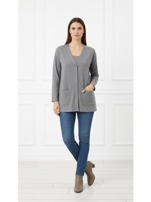 Mavimoure Kadın Anne Ince Penye Mevsimlik Kısa Model Cepli Önü Düğmeli Ceket Kısa Hırka