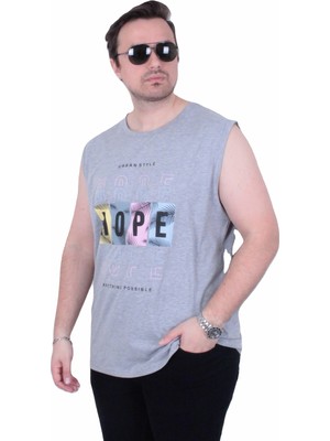 Moc Grande Mocgrande Büyük Beden Baskılı Kolsuz Tişört Hope 26124 Grı Melanj