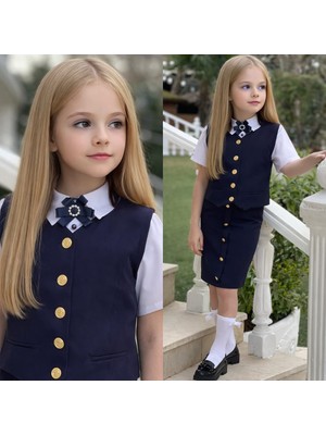 Burçak Butik Kız Çocuk Gömlek / Ceket / Etek / Alt Üst 3 Parça Takım - Bayramlık (Broş Hediye)