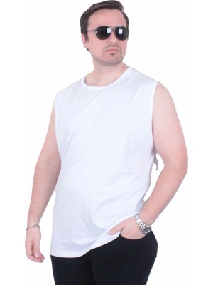 Moc Grande Mocgrande Büyük Beden Baskılı Kolsuz Tişört Life Is Never 26121 Beyaz
