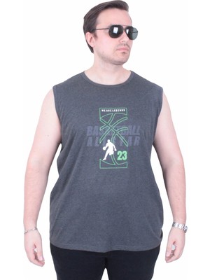 Moc Grande Mocgrande Büyük Beden Baskılı Kolsuz Tişört Basketball 26123 Antrasit Melanj