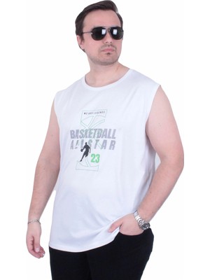 Moc Grande Mocgrande Büyük Beden Baskılı Kolsuz Tişört Basketball 26123 Beyaz