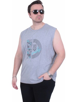 Moc Grande Mocgrande Büyük Beden Baskılı Kolsuz Tişört Moving 26122 Grı Melanj