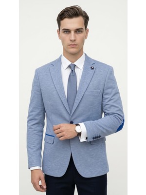 Plus Scorpion Erkek Slim Fit Ceket Kol Yamalı Çift Yırtmaç Mikro Desenli Blazer