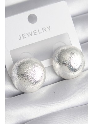 Elif Asya Ceyiz Tekstil Pirinç Gümüş Renk Işleme Detay Top Model Kadın Küpe