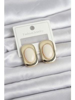 Elif Asya Ceyiz Tekstil Beyaz Renk Kare Model Vintage Kadın Küpe