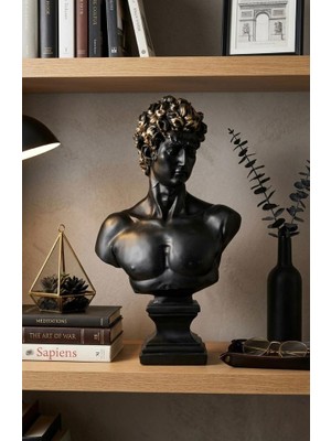 Mirsa Global Modern Dekoratif Biblo – Siyah Gold Detaylı David/ Davut Heykeli, Salon Konsol & Sehpa Üstü Şık Ev Dekorasyonu, Lüks Ofis Aksesuarı