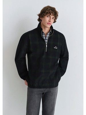 Mavi Yarı Fermuarlı Kareli Siyah Sweatshirt 0211777-91298