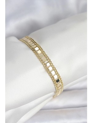 Moresun Buğz 316L Çelik Gold Renk Pullu Zincir Model Kadın Bileklik