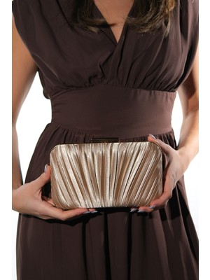 Luvi 605 Koyu Bej Saten Kadın Abiye Çanta