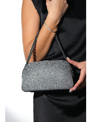 Luvi Yvette Platin Simli Kadın Abiye Çanta