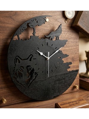 Kurt Desenli Ahşap Duvarsaatı