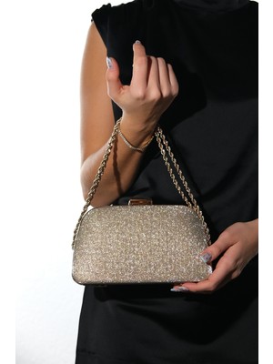 Luvi Yvette Altın Simli Kadın Abiye Çanta