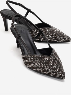 Luvi Elodıe Siyah Platin Taşlı Kadın Ince Topuklu Abiye Ayakkabı