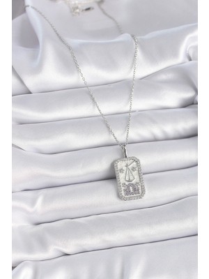 Ugrx 316L Çelik Gümüş Renk Terazi Burcu Zirkon Taşlı Kadın Kolye