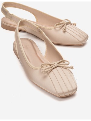 Luvi Zelvıa Bej Saten Fiyonklu Arkası Açık Kadın Babet Ayakkabı