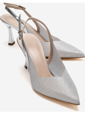 Luvi Dorata Gümüş Taşlı Kadın Ince Topuklu Abiye Ayakkabı