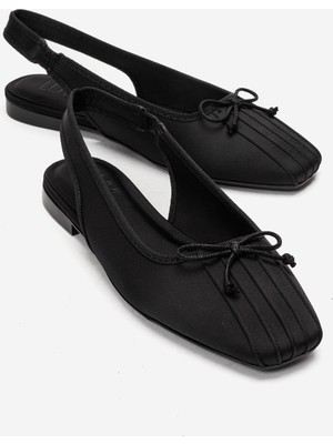 Luvi Zelvıa Siyah Saten Fiyonklu Arkası Açık Kadın Babet Ayakkabı