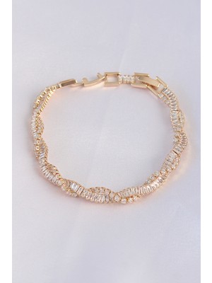 Ugrx Vip Seri Pirinç Zirkon Taşlı Gold Renk Sarmal Model Bileklik