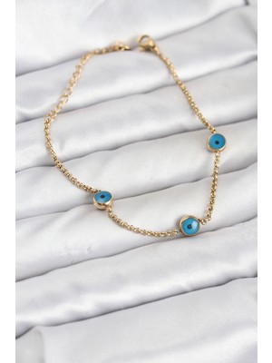 Ugrx 316L Çelik Gold Renkli Nazar Boncuk Model Kadın Bileklik