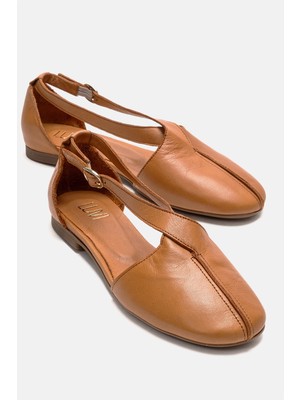 Luvi Fable Taba Cilt Hakiki Deri Yanları Açık Kadın Babet Ayakkabı