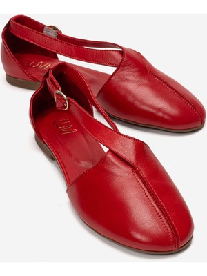 Luvi Fable Kırmızı Cilt Hakiki Deri Yanları Açık Kadın Babet Ayakkabı