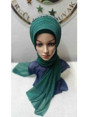 Ergül Hazır Duvak Simli Zümrüt Yeşili Tekli Aksesuarlı Model Duvak,hazır Duvak,düğün,hazır Şal,hazır Türban,abiye Şal,sünnet,nişan,söz