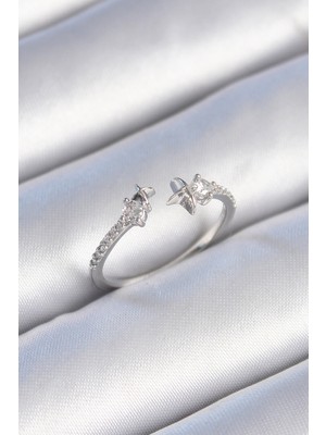 Ugrx Pirinç Gümüş Renk Zirkon Taş Detay Yıldız Model Kadın Yüzük