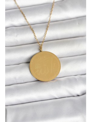 Moresun Buğz 316L Çelik Gold Renk Ayetel Kürsi ve Allah Yazılı Kolye - Buğz