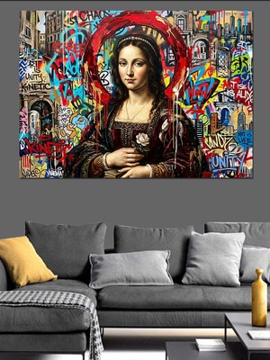 Karizma Tablo Grafiti Tarzında Mistik Kadın Portresi Dekoratif Kanvas - Mdf Ahşap Tablo