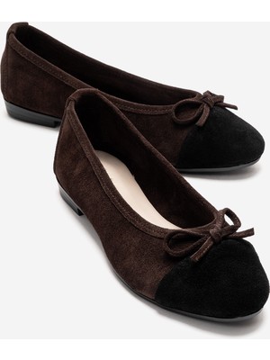 Luvi Boleo Kahverengi Süet Siyah Hakiki Deri Kadın Babet Ayakkabı