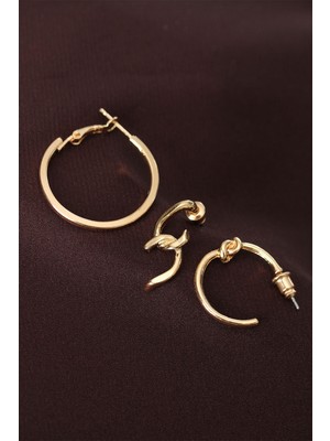 Ugrx Düğüm Model Altın Renk Metal Çoklu Küpe