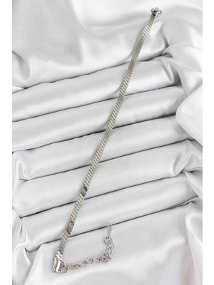 Ugrx 316L Çelik Gümüş Renk Yassı Zincir Model Kadın Bileklik