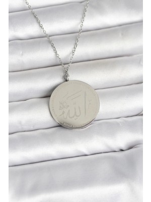 Moresun Buğz 316L Çelik Gümüş Renk Ayetel Kürsi ve Allah Yazılı Kolye - Buğz