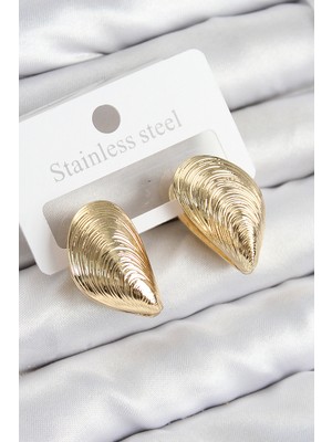 Ugrx Pirinç Istiridye Model Gold Renk Kadın Küpe