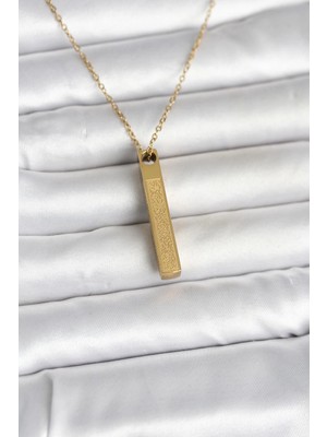 Senka Mey Ithalat® 316L Çelik Gold Renk Ayetel Kürsi Yazılı Bar Çubuk Kolye
