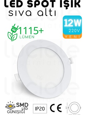 Luciole 12W Slim LED Spot – 3200K Günışığı Işık, 1155 Lümen, Beyaz Kasa, 16.8 Cm, 220V, 15000 Saat Ömür