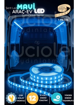 Luciole Lumidrive 1m Mavi LED Şerit – 12V, 60 Çipli, 2835 Smd, Yapışkanlı, Kesilebilir, Bağlantıya Hazır