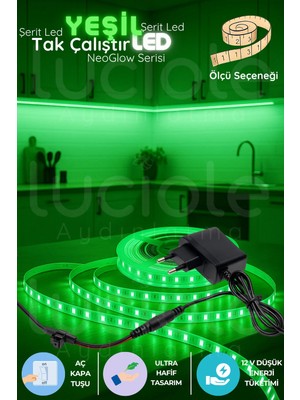 Luciole 1 Metre Neoglow LED Işık Bandı – 12V Tak Çalıştır Yeşil 60 Çipli Fişli Dekoratif Şerit LED Seti