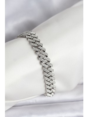 Kuşkaya Ticaret Gümüş Renk Pirinç Cuba Chain Gurmet Bileklik