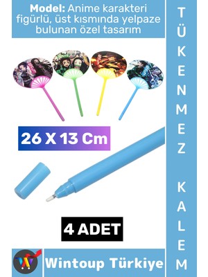 Wintoup #kalem Genç Çocuk Ev Okul Ofis Anime Figürlü Mini Yelpazeli Tasarım Tükenmez Kalem 26 x 13 cm 4 Adet