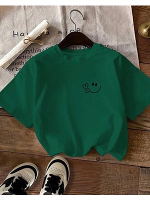 Punix Büyük Beden Özel Tasarım Gülücük Emoji Baskılı %100 Pamuk Oversize Kadın Battal T-Shirt