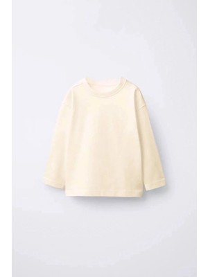 La'ciel Paris Laciel Paris Bej Renk Unisex Çocuk Uzun Kollu Basic Tişört %100 Pamuklu