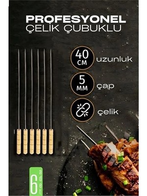 Calperia Çelik Şiş Çubuğu - Mangal Şişi Ahşap Saplı Kebap Şişi  6 Adet 721985