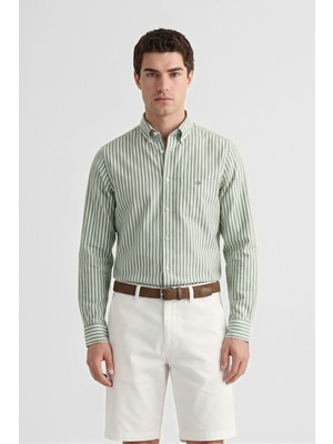 Gant Erkek Yeşil Regular Fit Çizgili Logolu Gömlek 3260011.354