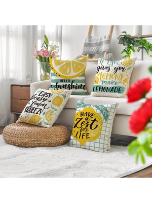 Bebişim Halı 4’lü Limon Desenli Kırlent Kılıfı Seti Hello Sunshine Yaz Temalı Modern Dekoratif Yastık