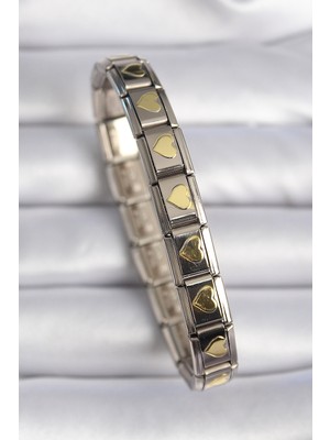 Sibelora Home 316L Çelik Gümüş Renk Gold Kalp Işleme Charm Bileklik