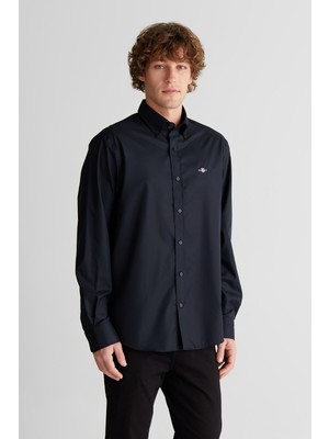 Gant Erkek Siyah Düğmeli Yaka Logolu Gömlek 3825371T.5