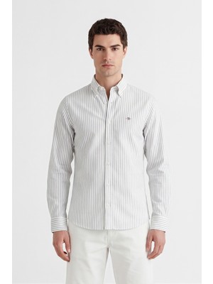 Gant Erkek Beyaz Slim Fit Çizgili Logolu Gömlek 3260027.110