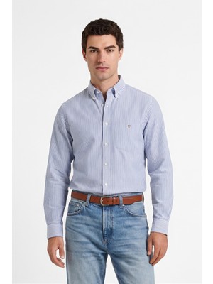 Gant Erkek Mavi Regular Fit Çizgili Logolu Gömlek 3000230.436